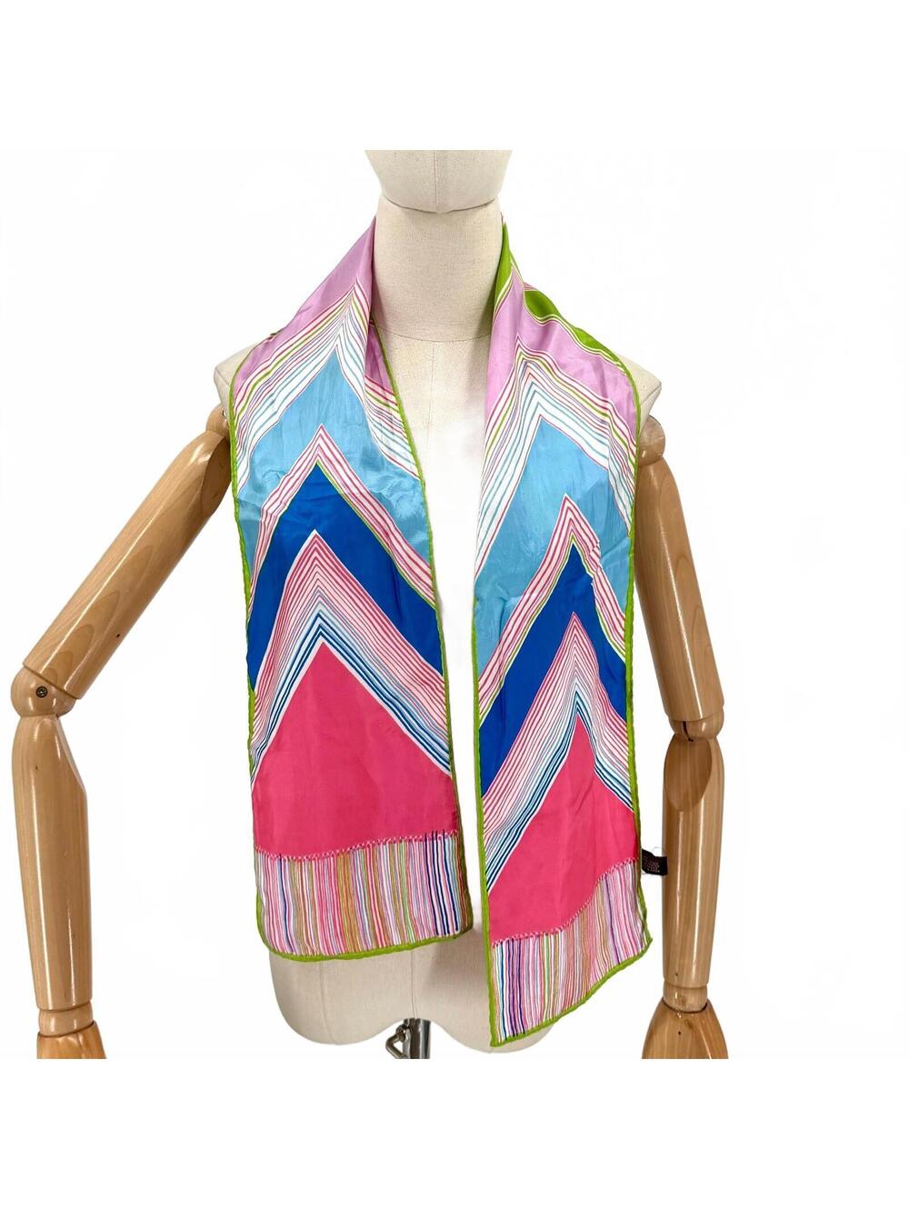 Vintage 70s Francois Pink Lime Preppy Chevron Scarf